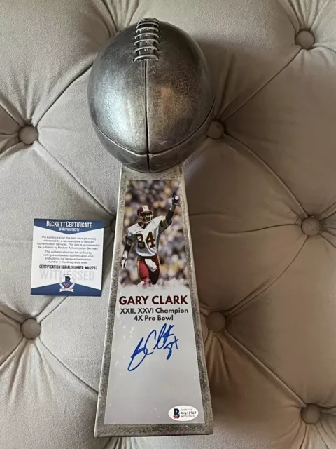 Gary Clark Washington Redskins Signed Rep 15 Inch Lombardi Trophy Beckett COA