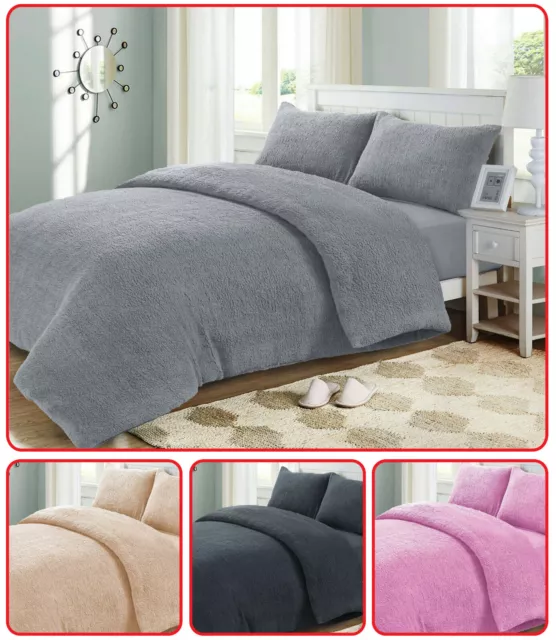Duvet Cover Bedding Set With Pillow Cases Teddy Fleece Cozy Warm Bed Set Double