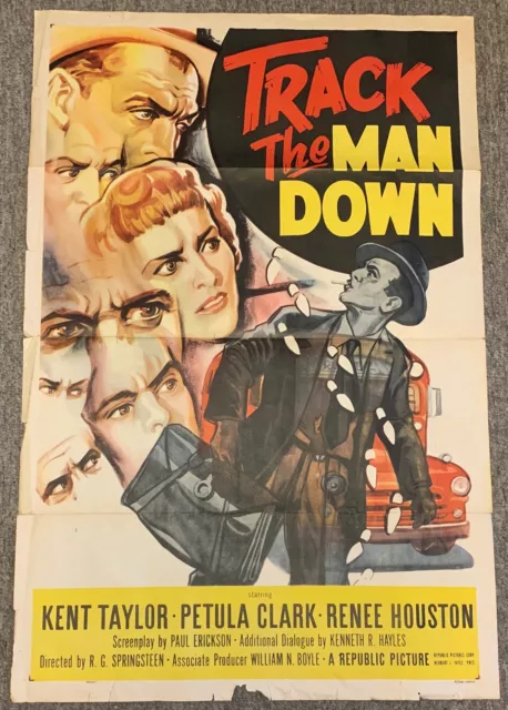 1955 one sheet movie poster ~ TRACK THE MAN DOWN ~ noir ~ Petula Clark