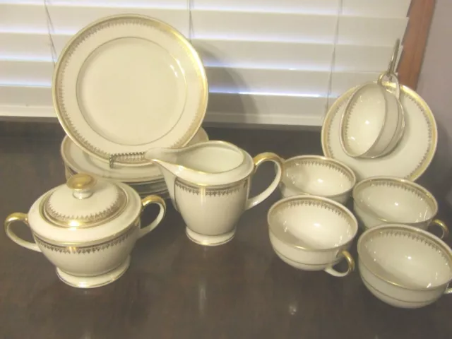 Hutschenreuther China Evelyn Shape Gold Decorated by Mayer Wiesau 14 Pc Lot