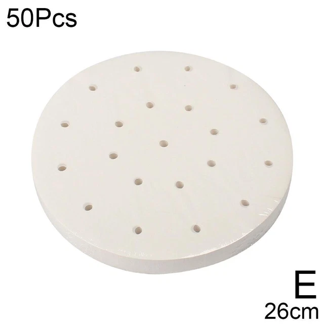 100 PCS Bamboo Steamer Papers - 8 Inch Round Liners With Holes For Air Fryer & Steam Cooking