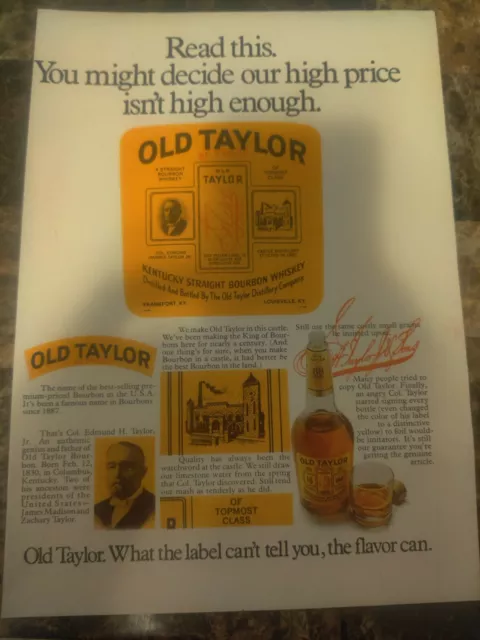 Old Taylor Bourbon Whiskey Ad 1970 Louisville Distillery Vintage Magazine Print