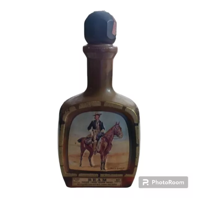 Jim Beam Decanter, Frederic Remington Paper on back is partially torn off