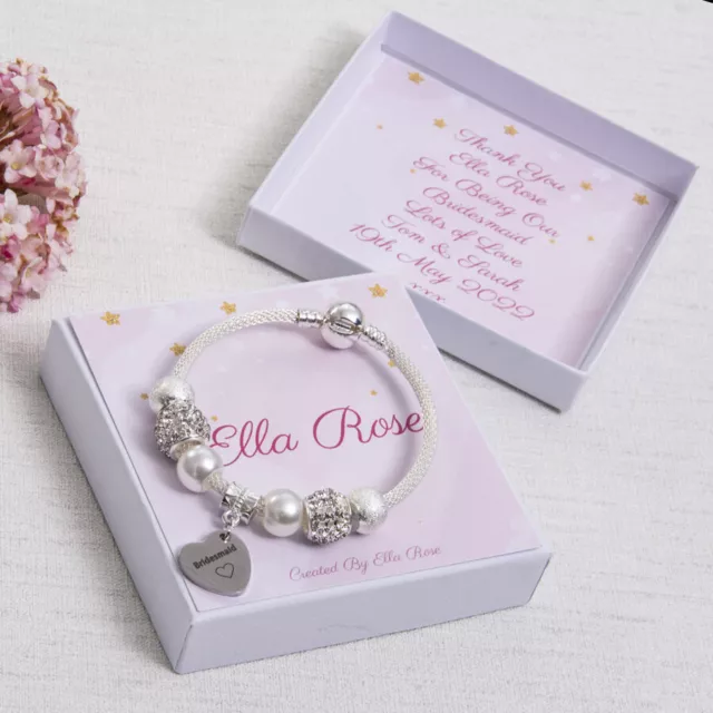 Bridesmaid Flower Girl Thank You Gift Personalised Bracelet Keepsake Wedding