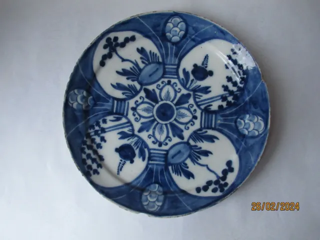 Antique ceramic Delft plate 18th Century.  Rare" 4 hearts in blue camaieu"