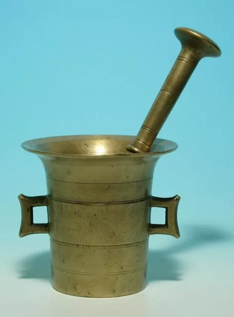 Messing Mörser Brass Mortar mit Stößel / Pistill Pestle - 19. Jh. 1050 Gramm