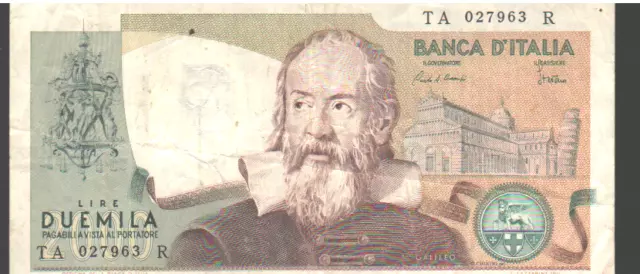 Italie : billet de 2000 lires Galileo, 1989, TTB