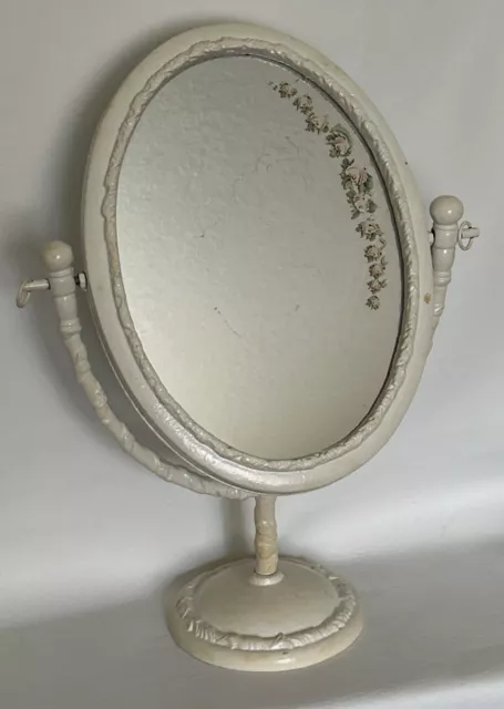 Vtg Cast Iron Oval Swivel Double Sided Stand Dresser Vanity Mirror Magnifying