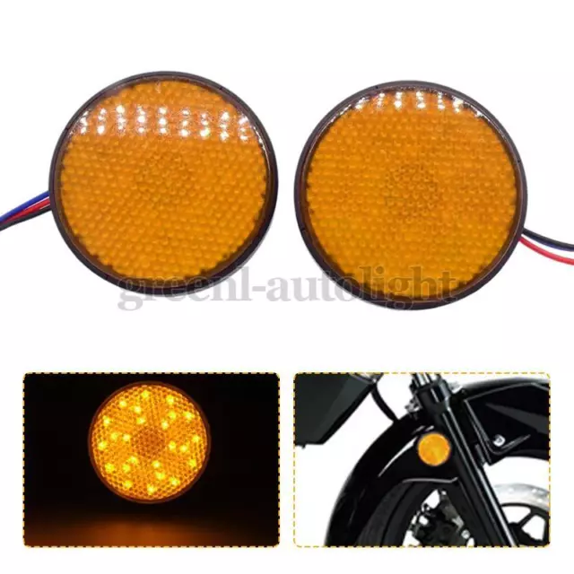 2X LED Motorcycle ATV Round Yellow Reflector Light Turn Signal Marker Tail Brake