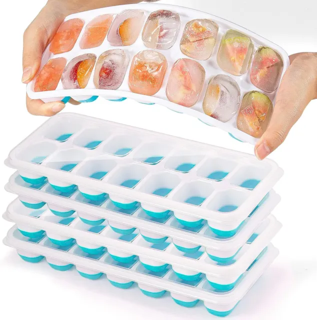 4x Silikon Eiswürfelform Babybrei Einfrieren Cube Eiswuerfelbehaelter Mit Deckel
