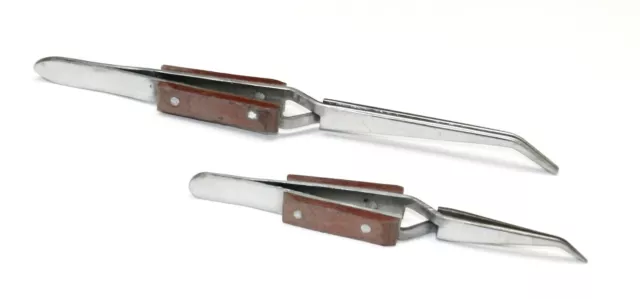 2 Cross Lock Tweezers Fiber Grip Self Closing Bent Tip Tweezers Short & Long