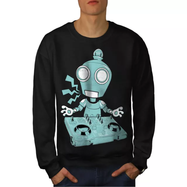 Wellcoda DJ Robot Turntable CD Mens Sweatshirt, Rave Casual Pullover Jumper