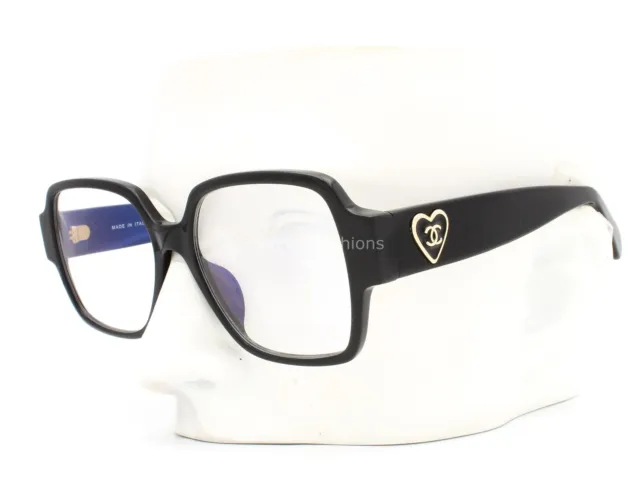 Chanel 3438 501 Eyeglasses Blue Light Glasses Polished Black Gold CC Heart Logo
