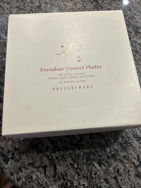 Pottery Barn 2003 Reindeer Appetizer Dessert Plates Set of 4 with Original Box