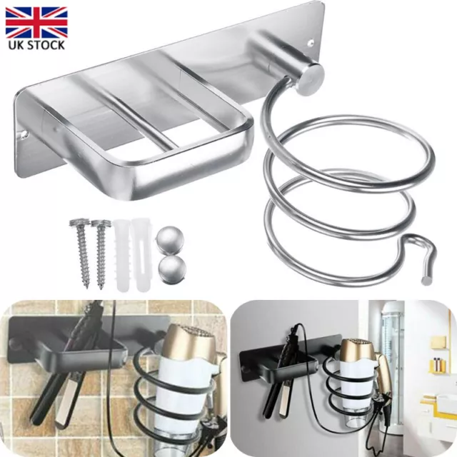 Wall Mounted Hair Dryer Straightener Holder Shelf Stand Storage Organizer Silver