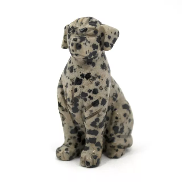 Dog Dalmatian Jasper Hand Carved Gemstone Animal Totem Statue Stone Sculpture