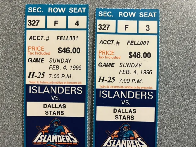 Vintage 1996 New York Islanders Ticket Stubs Vs Dallas Stars, Feb 4, 1996 2