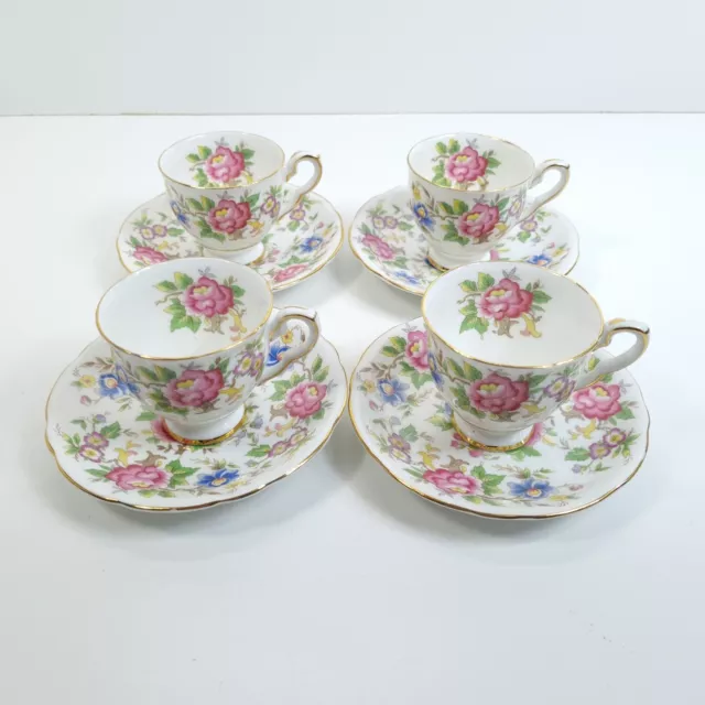Royal Stafford Rochester Coffee Cups and Saucers Set Bone China Vintage x 4