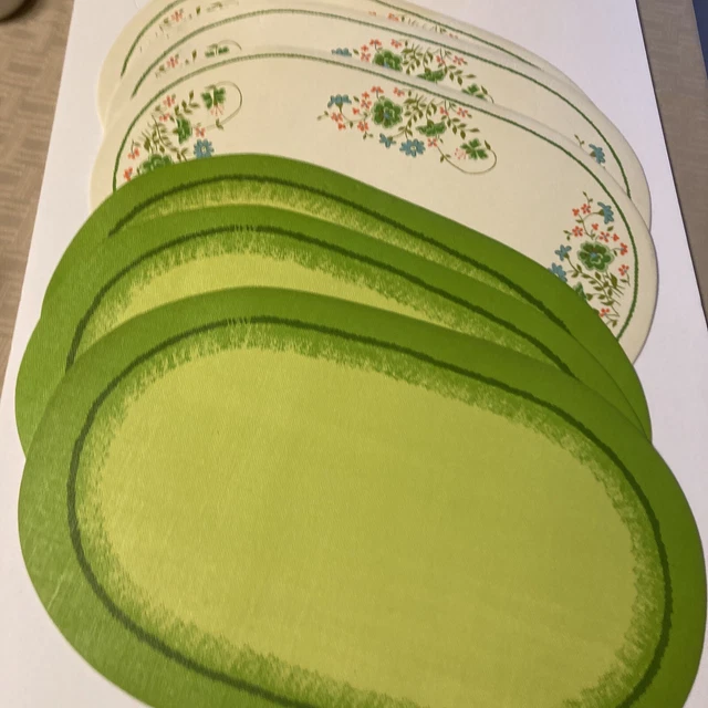 Vintage Lot of 6 Kitchen Table Placemats Green/Floral
