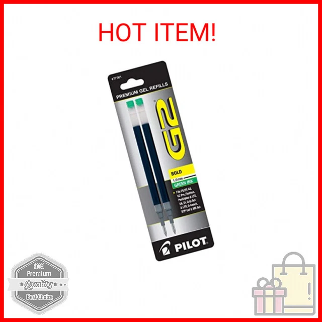 Pilot, G2 Gel Ink Refills, Bold Point 1 mm, Green, Pack of 2