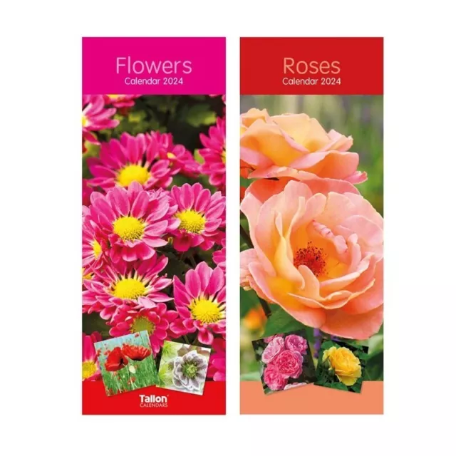 2024 SUPER SLIM Wall Calendar Month view ROSES Theme UK £2.99