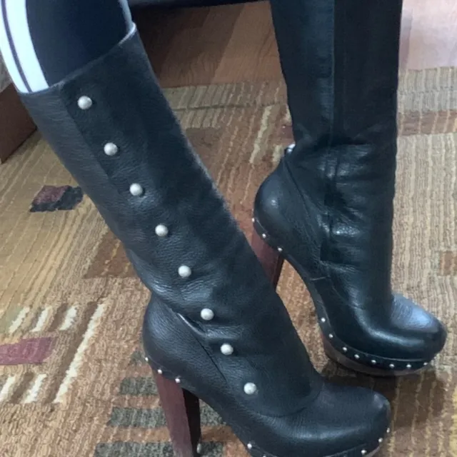 $350 UGG Australia Cosima knee high leather studded high heel black Boots size 9