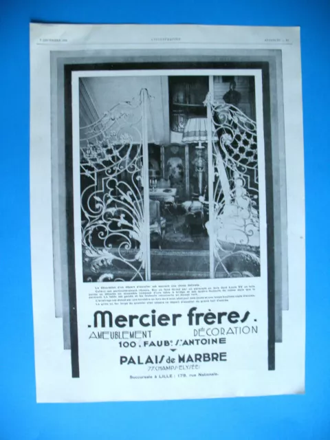 Publicite De Presse Mercier Freres Ameublement Deco Depart D'escalier Ad 1929
