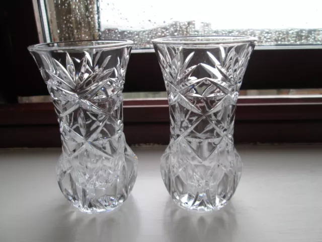 Pair Of Vintage Cut Glass Crystal Vases