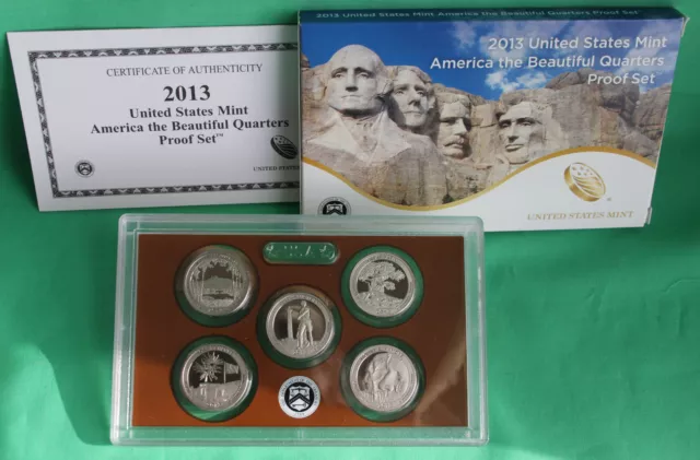 2013 S US Mint America the Beautiful Quarters 5 Coin Proof ATB Set Box and COA