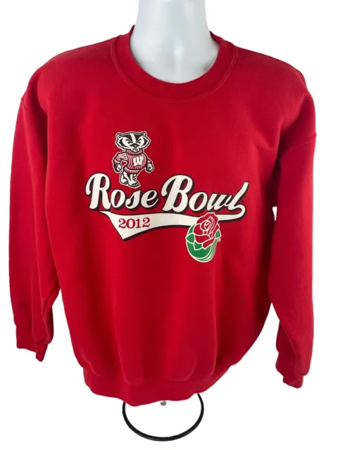Wisconsin Badgers Sweatshirt Adult Large Red Rose Bowl 2012 Pullover Crew Gildan
