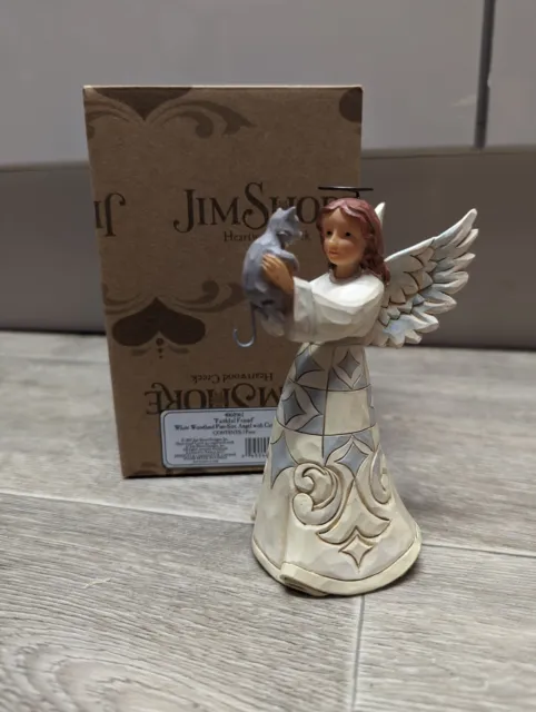 Jim Shore Faithful Friend White Woodland Pint Size Angel With Cat Figurine