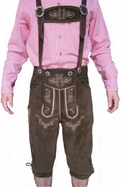 Trachten Kniebund Lederhose NEU Wildleder dunkelbraun Gr. 44 - 62 mit Trägern