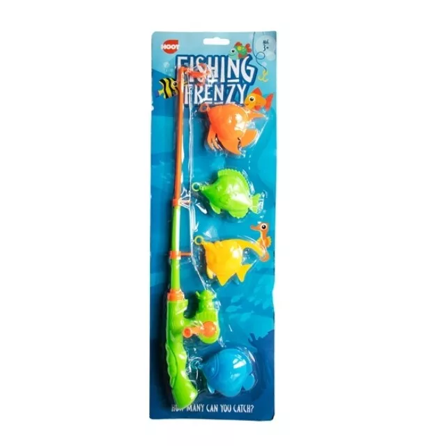 Children's Kids Fishing Game Set of 4 Fish & Toy Hook Rod Party Game or Gift