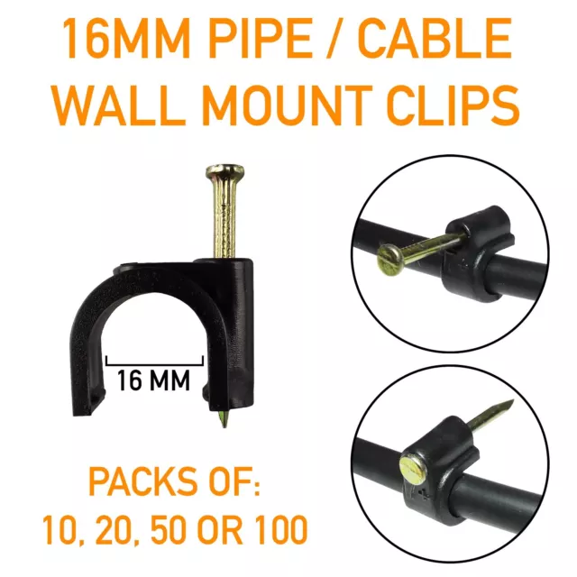 Pipe Hose Cable Wire Wall Mount Clips 16mm, Nail Fixing Holder, Multipacks