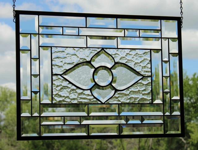 Clear /Frosted Beveled Stained Glass Window Panel-HMD 21 5/8" x15 5/8"