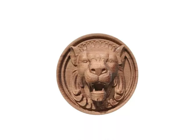 Solid Hardwood Lion Head Round Rosette / Applique