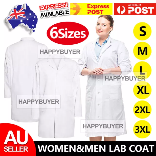 Scientist Long Sleeve Uniform White Lab Coat Men Women Medical Clinic Vet Doctor