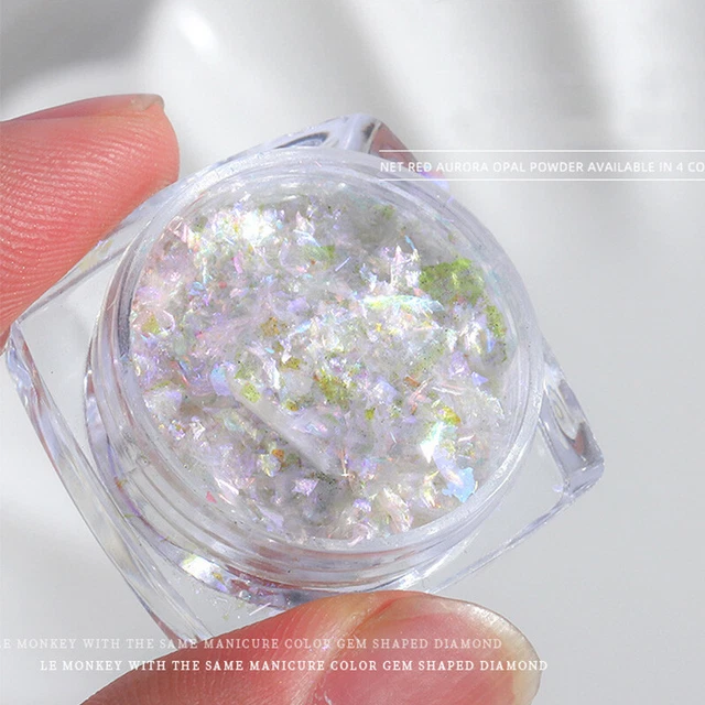 Ongle Poudre Aurore Sequins Sirène Paillettes Holographique Cristal Opal Flocons