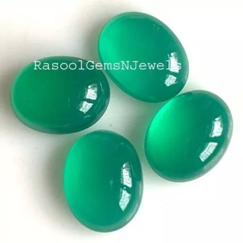 10x14 mm Oval Natural Green Onyx Cabochon Loose Gemstone Lot For Jewelry Making