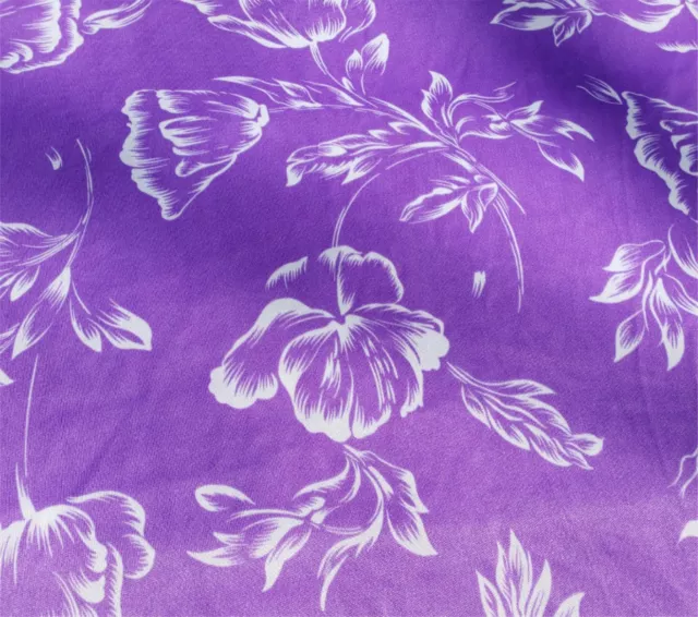 Vintage 70s Large White Flowers Purple Polyester Clothing Fabric 58"x 60w F2913