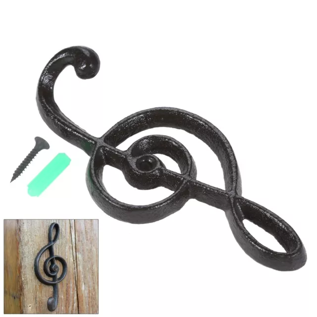 Cast Iron Music Note Key Towel Rack Hat Coat Hanger Holder Wall Hook Organizer