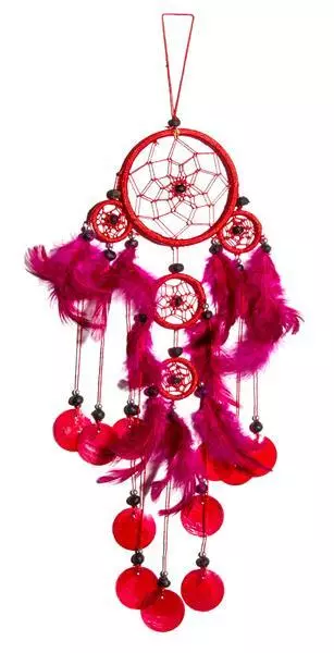 45cm x 9cm Dreamcatcher Traumfänger Capis Muscheln Rot Pinke Federn Kinder Kids