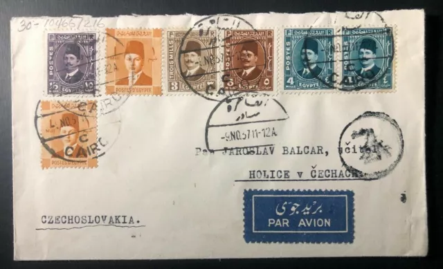 1937 Cairo Egypt Early Airmail Cover To Holice Czechoslovakia