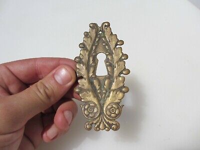 Victorian Brass Escutcheon Keyhole Plate Old Hardware French Rococo Antique