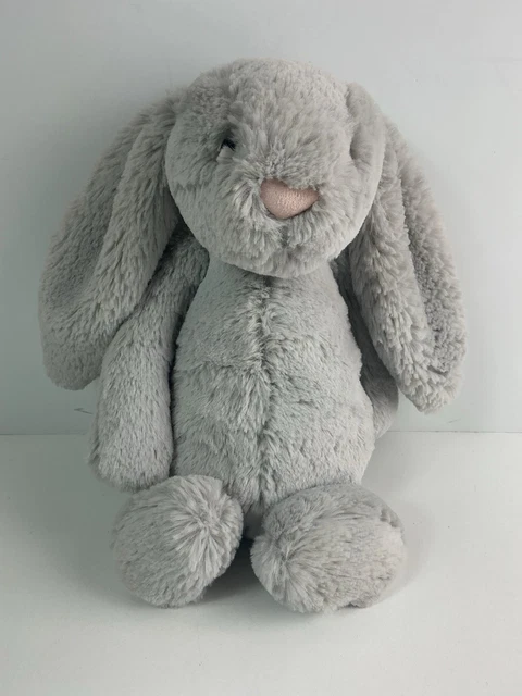JELLYCAT BASHFUL BUNNY Silver Grey Medium Pink Nose White Tail (1013) £ ...