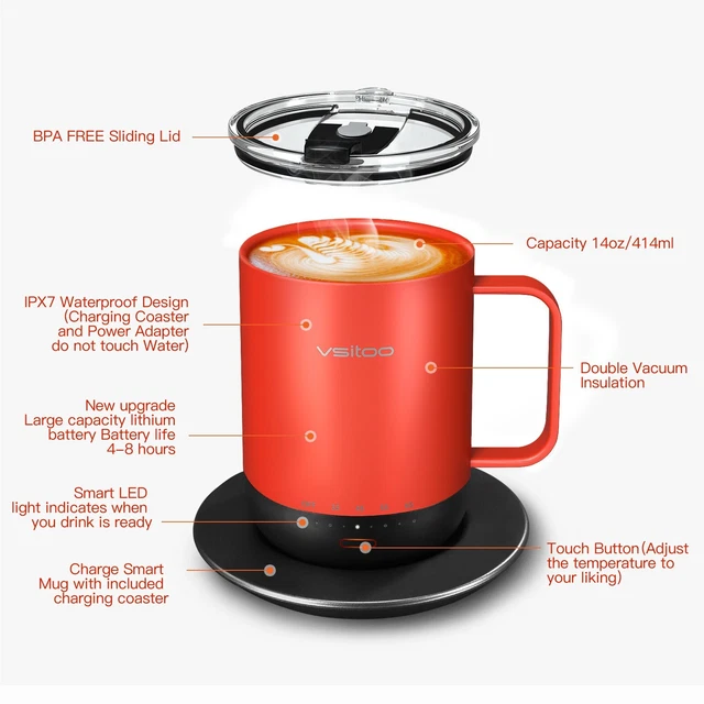 VSITOO Control Smart Coffee Mug - 14oz Black - App Controlled Heated Coffee Cup 4