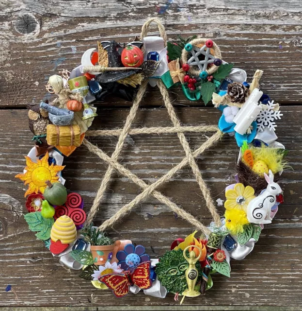 NEW! Handmade 29cm Pentagram Wheel Of The Year Wreath. Pagan, Witch, Wiccan