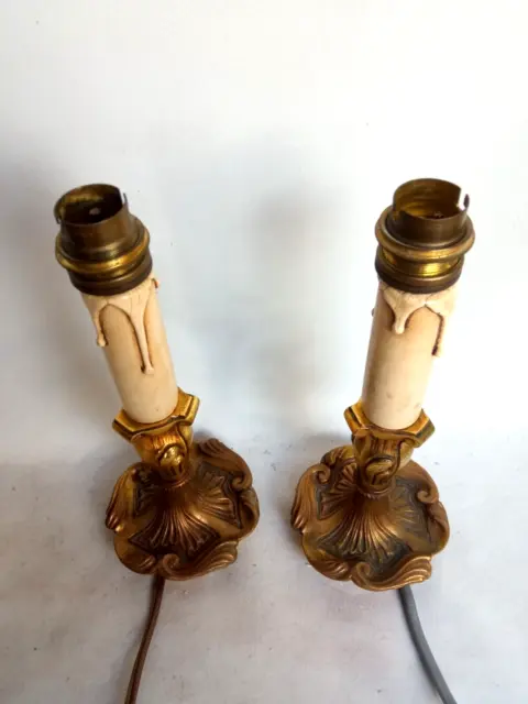 Ancienne paire de petites lampe / bougeoir de chevet en bronze