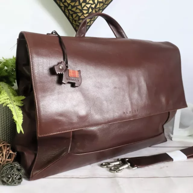 RADLEY "Border" Bag Large Work Tote Shoulder Grab Briefcase Brown Leather ~ Dog