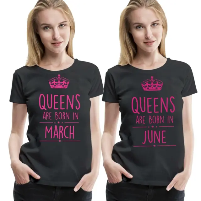 Womens Girls Queens Are Born In April Print T Shirt Crew Neck 100% Cotton Top
